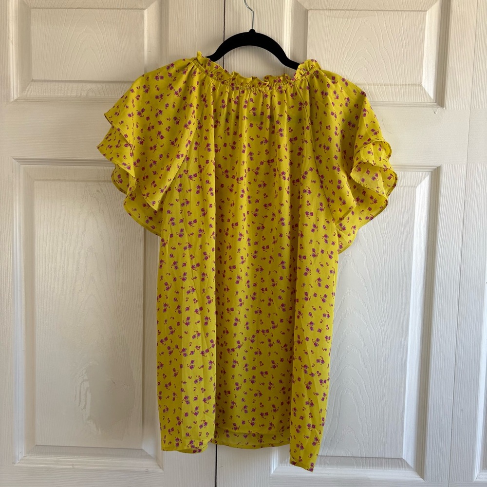 Pleione Yellow‎ Ditsy Floral Flutter Sleeve Blouse Boho Bloomcore Whimsical XL - Picture 6 of 8